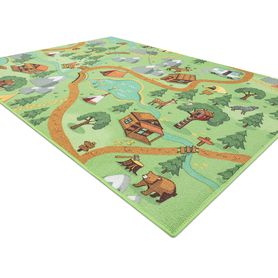 Protišmykový detský koberec REBEL ROADS 90 Les a zvieratká, zelený