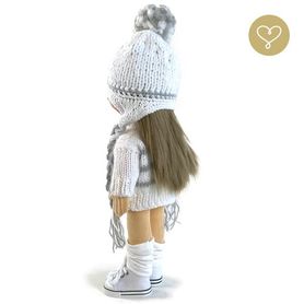 Vlnená čiapočka pre bábiku, sivo-biela