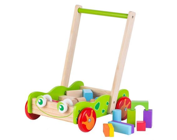Eco toys Drevený vozík s kockami (chodítko)