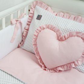 Bavlnená posteľná bielizeň s volánikom, biela s púdrovo ružovým volánikom