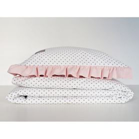 Bavlnená posteľná bielizeň s volánikom, biela s púdorovo ružovým volánikom