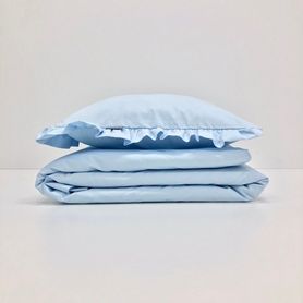 Bavlnená posteľná bielizeň s volánikom,modrá