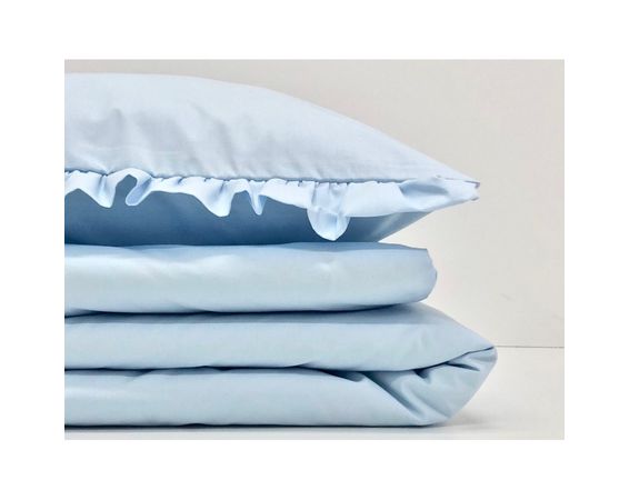 Bavlnená posteľná bielizeň s volánikom,modrá