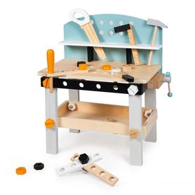 Drevený stolík s náradím Eco Toys s príslušenstvom, modrý