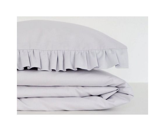 Bavlnená posteľná bielizeň s volánikom, sivá