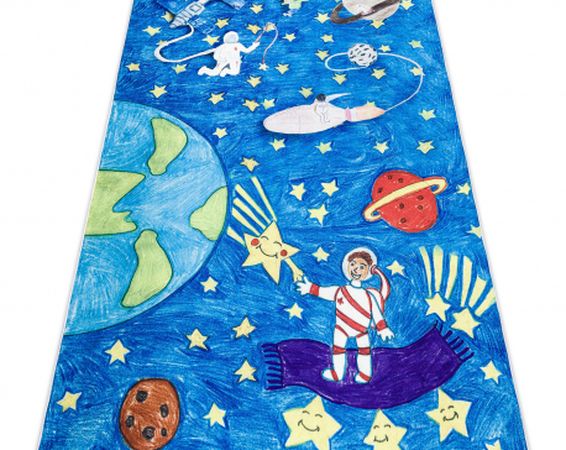 BAMBINO Detský prateľný koberec Vesmír - modrý,