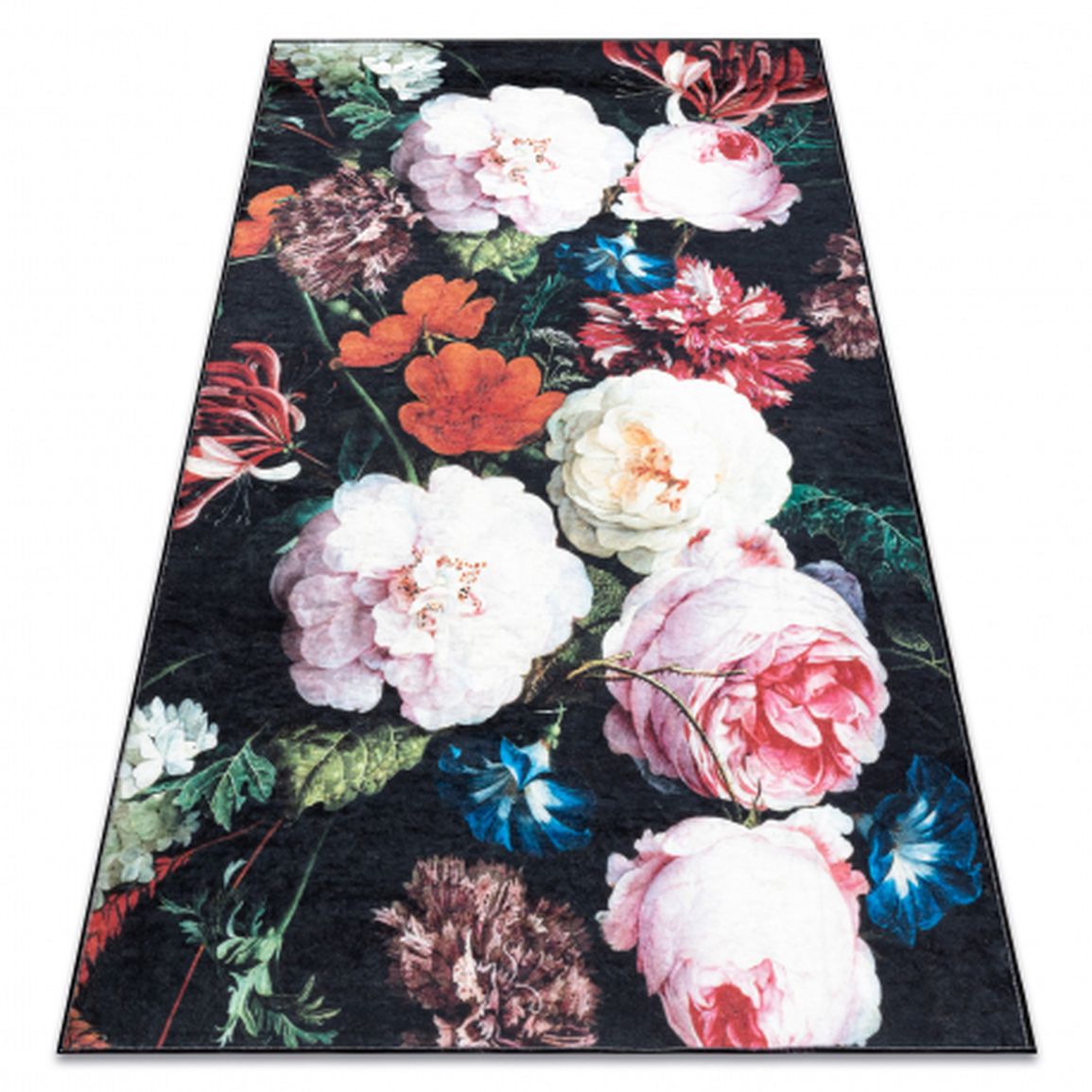 ANDRE prateľný koberec Vintage kvety, čierno-ružový, rozmer 160x220 cm