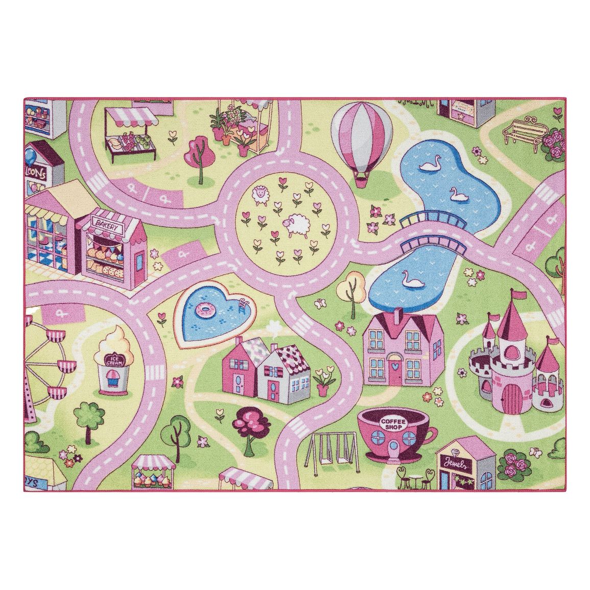 Protišmykový detský koberec REBEL ROADS 26 Cukrovinkové mestečko, zeleno - ružový