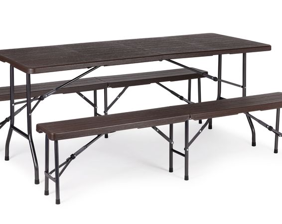 Cateringový stôl 180cm + 2 lavice, vzor dreva