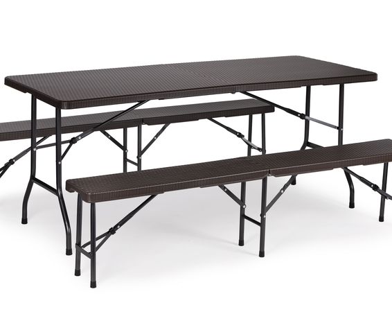 Cateringový stôl 180cm + 2 lavice, ratanový vzor