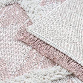 Ekologický koberec MOROC 22312 EKO SIZAL z recyklovanej bavlny, strapce, krémovo - ružový