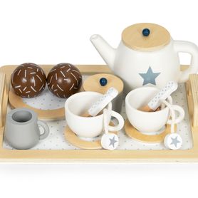Drevená čajová súprava, čajník, šálky, 16 prvkov ECOTOYS