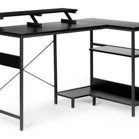 Rohový počítačový stôl s 3 policami, čierny