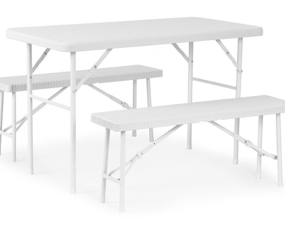 Cateringová súprava, stôl 120 cm a  2 lavice, biela