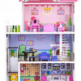 Veľký drevený domček s výťahom pre bábiky XXL, Strawberry Eco Toys