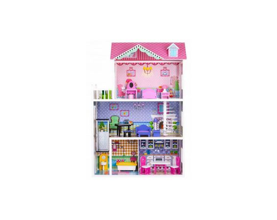 Veľký drevený domček s výťahom pre bábiky XXL, Strawberry Eco Toys