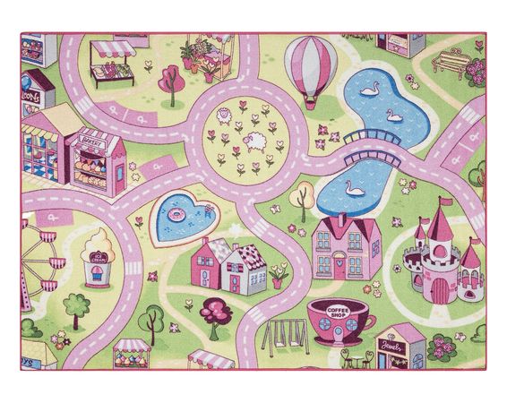 Protišmykový detský koberec REBEL ROADS 26 Cukrovinkové mestečko, zeleno - ružový