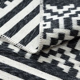 Obojstranný šnúrkový ekologický koberec TWIN 22996 Geometrický vzor, so strapcami, krémovo - čierny