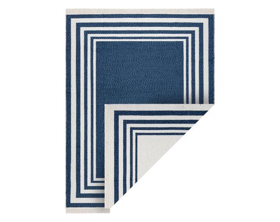 Koberec TWIN 22990 S rámom, so strapcami, krémovo - modrý
