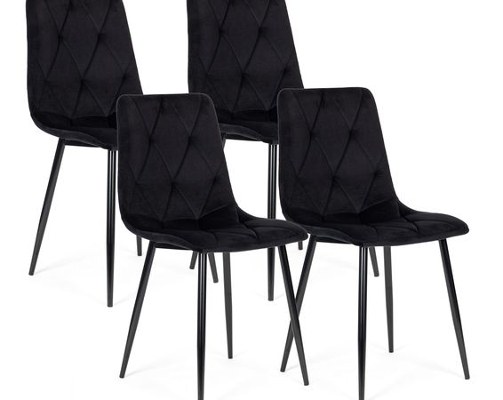 Sada 4 ks prešívaných zamatových stoličiek do jedálne/obývačky - čierna