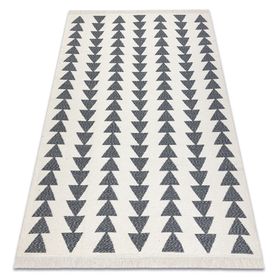 Obojstranný šnúrkový ekologický koberec TWIN 22994 Trojuholníkový vzor, so strapcami, antracit - krémový