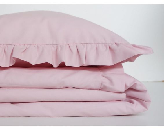 Bavlnená posteľná bielizeň s dvojitým volánikom púdrovo ružová