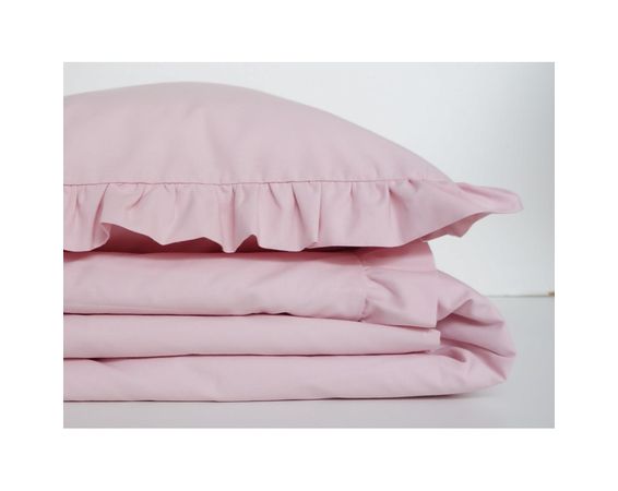 Bavlnená posteľná bielizeň s dvojitým volánikom pudrovo ružová