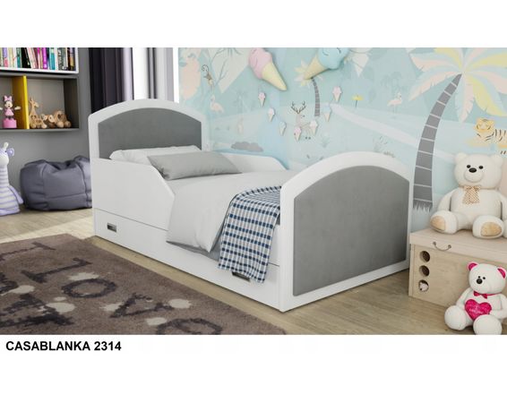 Detská čalúnená posteľ Dreams so šuflíkom + matrac, sivá