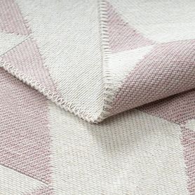 Obojstranný šnúrkový ekologický koberec TWIN 22992 Geometrický vzor, so strapcami, ružovo - krémový