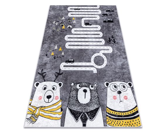 Prateľný protišmykový koberec JUNIOR 52107.801 Medvedia cestička, sivý