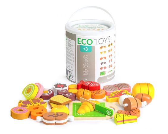 Drevené potraviny na krájanie Eco Toys, 23ks