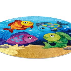 Prateľný protišmykový okrúhly koberec JUNIOR 51594.801 Rybky, modrý