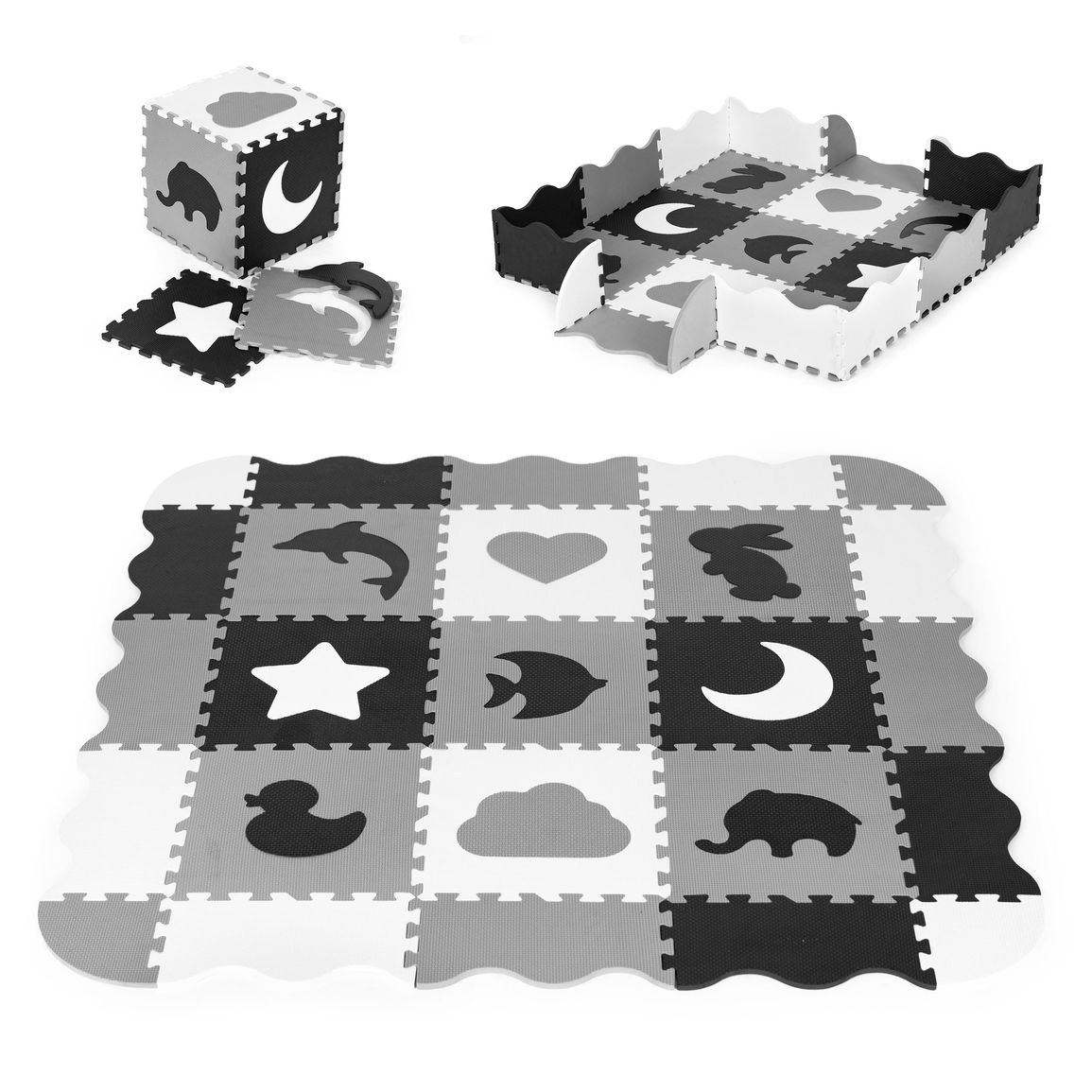 Penová podložka puzzle čierno-sivo-biele 25 prvkov ECOTOYS 015