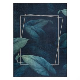 Koberec ANDRE 1170 Listy, geometrický - prateľný, protišmykový -  modrý