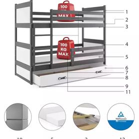 Poschodová detská posteľ RICO GRAFIT 90x200 cm
