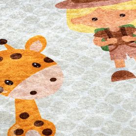 Prateľný protišmykový koberec JUNIOR 52104.801 Safari - zvieratká, sivý