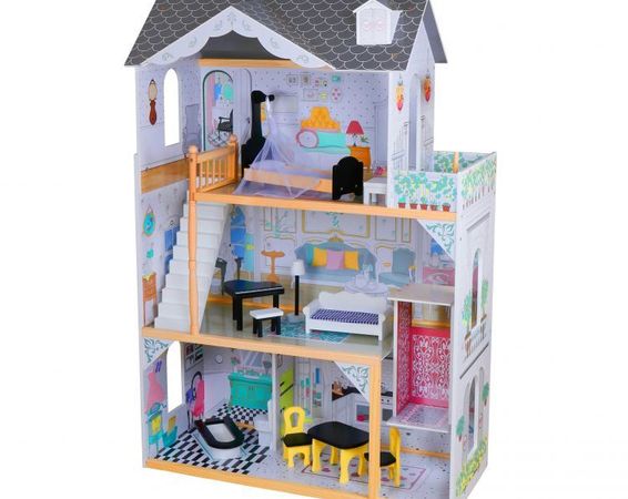 Veľký drevený domček pre bábiky s výťahom a nábytkom