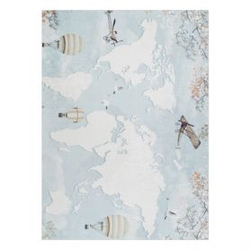 BAMBINO 1163 Prateľný koberec Mapa sveta,  protišmykový - modrý