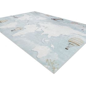 BAMBINO 1163 Prateľný koberec Mapa sveta,  protišmykový - modrý