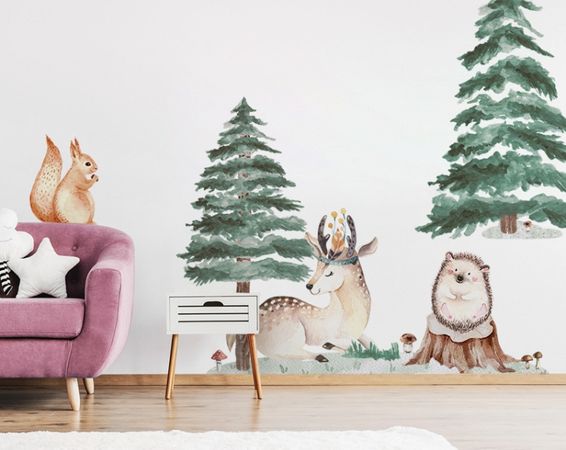 Nálepky na stenu- Jeleň, ježko a veverička