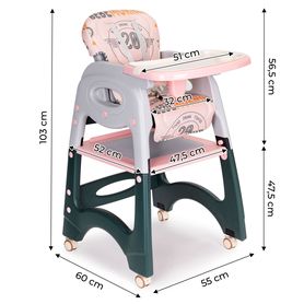 Stolička na kŕmenie 2v1, stolička + stolík pre deti Pink