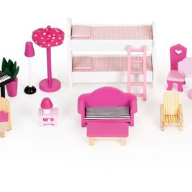 Drevený domček pre bábiky s terasou a šmýkačkou ECOTOYS