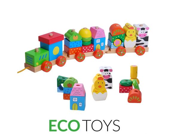 Eco Toys Drevený vláčik s kockami 20 dielov